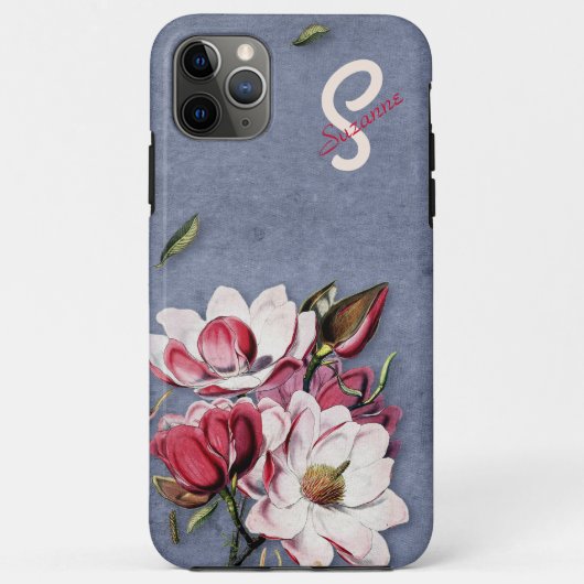 Blue Denim Floral Mit Monogramm Case-Mate iPhone Hülle (Rückseite)