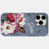 Blue Denim Floral Monogrammed Case-Mate iPhone Hülle (Rückseite (Horizontal))