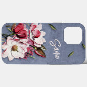 Blue Denim Floral Monogrammed Case-Mate iPhone Hülle (Rückseite (Horizontal))