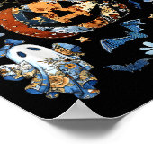 Blue Denim Floral Patchwork Pumpkin Ghost Coquette Poster (Ecke)