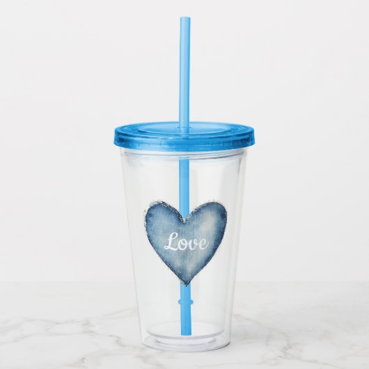 Blue Denim Heart Acryltrinkbecher (Vorderseite)