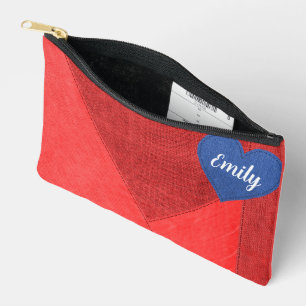 Blue Denim Heart on Red Zubehörtasche