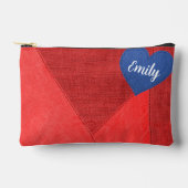 Blue Denim Heart on Red Zubehörtasche (Vorderseite)