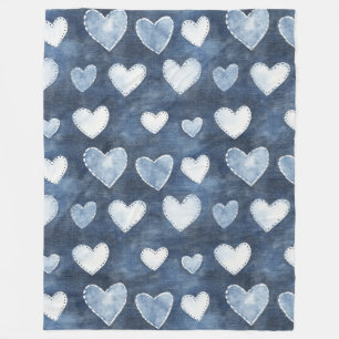 Blue Denim Hearts Fleecedecke