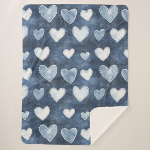 Blue Denim Hearts Sherpadecke