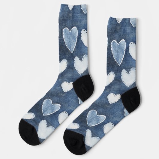 Blue Denim Hearts Socken (Linkes Detail)