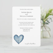 Blue Denim Jean Heart Wedding Einladung (Stehend Vorderseite)