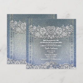 Blue Denim Jean & White Heart Lace Brautparty Einladung
