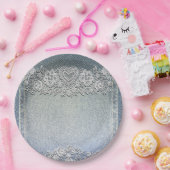 Blue Denim Jean & White Heart Lace Brautparty Pappteller (Party)