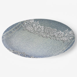 Blue Denim Jean & White Heart Lace Brautparty Pappteller