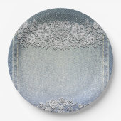 Blue Denim Jean & White Heart Lace Brautparty Pappteller (Vorderseite)