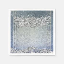 Blue Denim Jean & White Heart Lace Brautparty Serviette