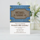 Blue Denim Jeans mit Lederlabel Geburtstagsparty Einladung (Stehend Vorderseite)