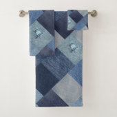 Blue Denim Jeans Patchwork Badhandtuch Set (Insitu)