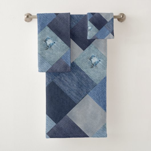 Blue Denim Jeans Patchwork Badhandtuch Set (Insitu)