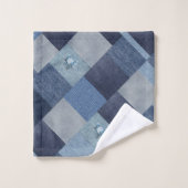 Blue Denim Jeans Patchwork Badhandtuch Set (Waschlappen)