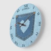 Blue Denim Jeans Pocket in Herzform Cooles Design Große Wanduhr (Winkel)