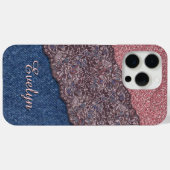 Blue Denim Jeans Rose Gold Pink Glitzer Muster Case-Mate iPhone Hülle (Rückseite (Horizontal))