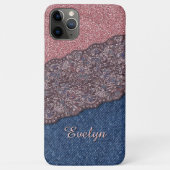 Blue Denim Jeans Rose Gold Pink Glitzer Muster Case-Mate iPhone Hülle (Rückseite)