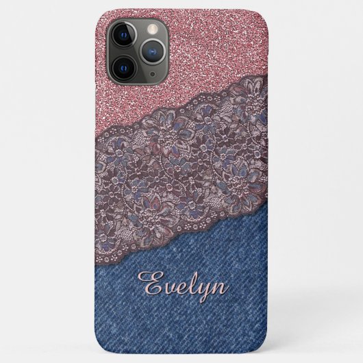 Blue Denim Jeans Rose Gold Pink Glitzer Muster Case-Mate iPhone Hülle (Rückseite)
