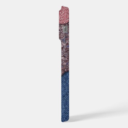 Blue Denim Jeans Rose Gold Pink Glitzer Muster iPhone Hülle (Linke Seite)