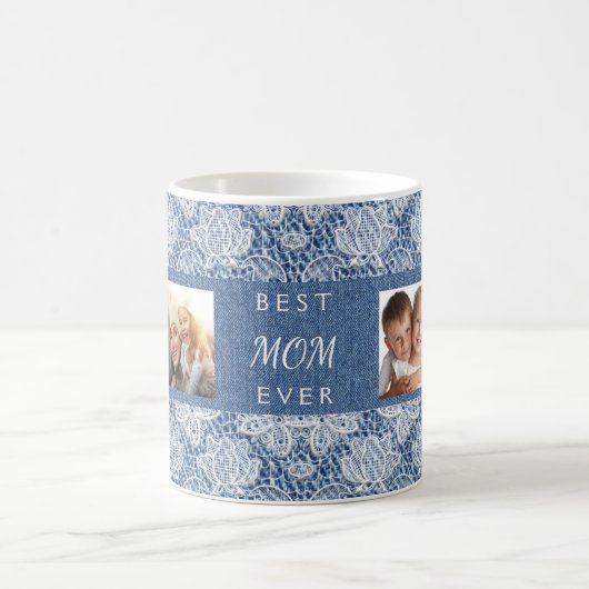 Blue Denim Lace Foto Mutter Kaffeetasse (Mittel)