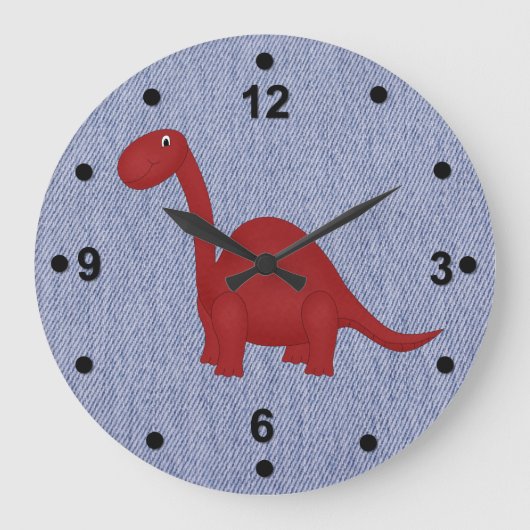 Blue Denim Look & Dinosaur Kinderuhr Große Wanduhr (Vorderseite)