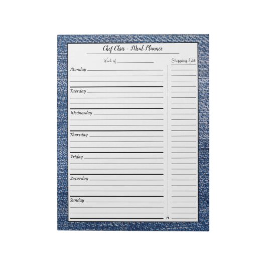 Blue Denim Meal Planner | Trendy Grocery List Notizblock (Rotiert)