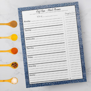 Blue Denim Meal Planner Trendy Grocery List Notizblock
