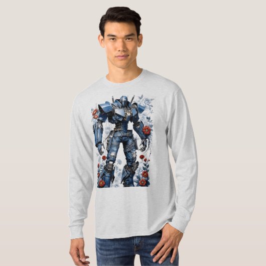Blue Denim Mech Robot mit Rote Rosen T-Shirt (Vorne ganz)