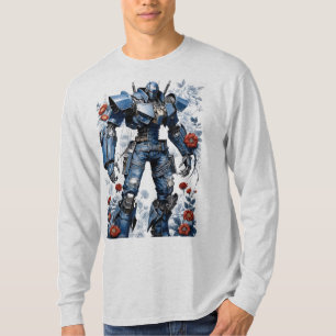 Blue Denim Mech Robot mit Rote Rosen T-Shirt