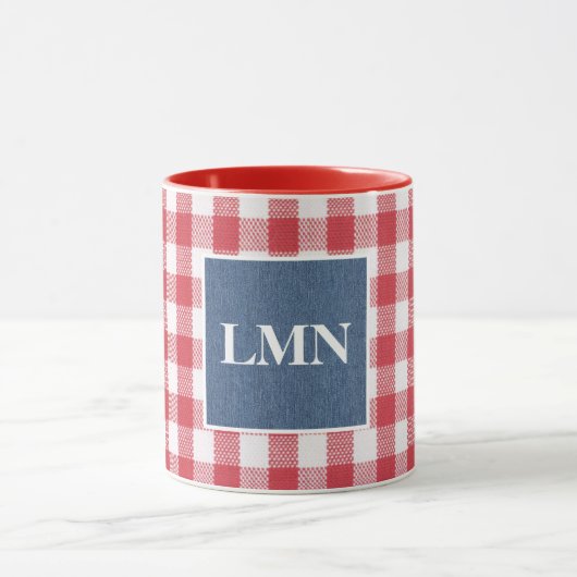 Blue Denim Monogram 11oz Combo, Red & White Karo Tasse (Zentrum)