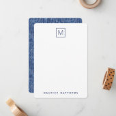 Blue denim monogramm Anfangsname flach Mitteilungskarte (Vorderseite/Rückseite Beispiel)