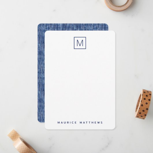 Blue denim monogramm Anfangsname flach Mitteilungskarte (Vorderseite/Rückseite Beispiel)