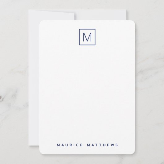 Blue denim monogramm Anfangsname flach Mitteilungskarte (Vorderseite)