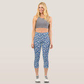 Blue Denim Palm Fronds Slimming Capri Leggings (Vorderseite)
