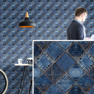 Blue Denim Patches sehen Illusion aus Tapete