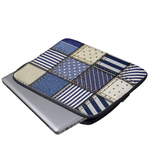 Blue Denim Patchwork Laptopschutzhülle (Vorne Knopf)