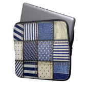 Blue Denim Patchwork Laptopschutzhülle (Vorderseite Links)