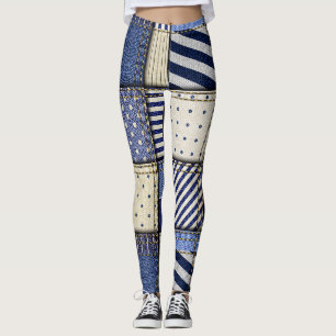 Blue Denim Patchwork Leggings