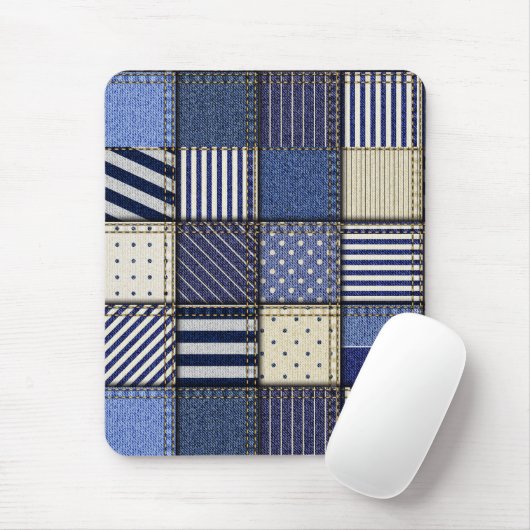 Blue Denim Patchwork Mousepad (Mit Mouse)