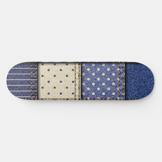 Blue Denim Patchwork Skateboard (Horizontal)