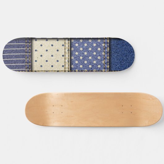 Blue Denim Patchwork Skateboard (Horizontal)