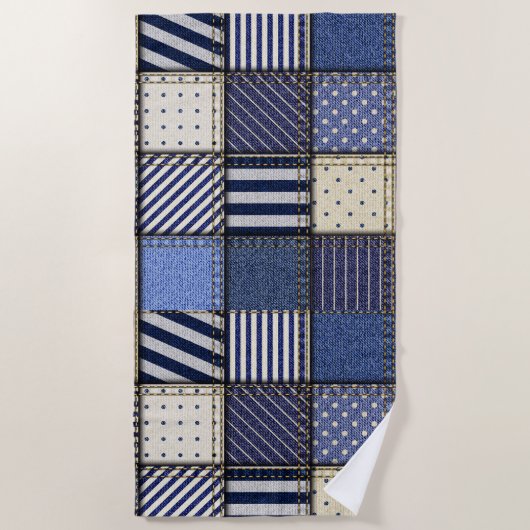 Blue Denim Patchwork Strandtuch (Vorderseite)