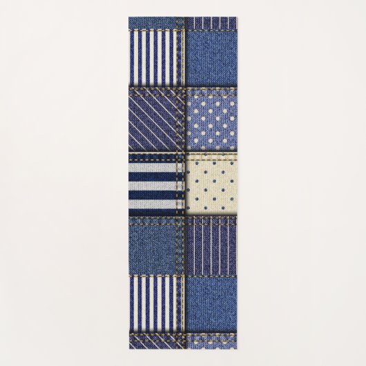 Blue Denim Patchwork Yogamatte (Vorderseite)