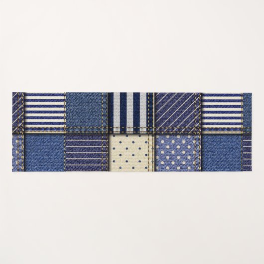 Blue Denim Patchwork Yogamatte (Vorderseite (Horizontal))