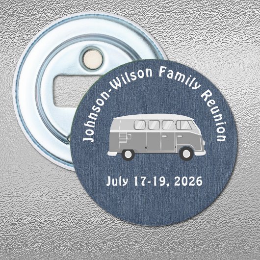 Blue Denim Print, Class or Family Reunion Magnet Flaschenöffner