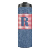 Blue Denim, Red & White Karo, Large Initial 12oz Thermosbecher (Vorderseite)