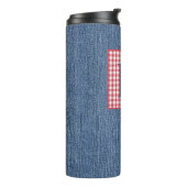 Blue Denim, Red & White Karo, Large Initial 12oz Thermosbecher (Nach links gedreht)