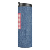 Blue Denim, Red & White Karo, Large Initial 12oz Thermosbecher (Nach rechts gedreht)
